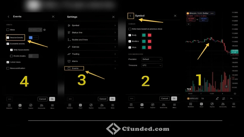تنظیمات جدا کننده روز در تریدینگ ویو